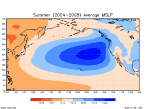 North Pacific summer average MSLP, 2004-2009