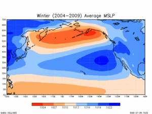 North Pacific winter average MSLP, 2004-2009
