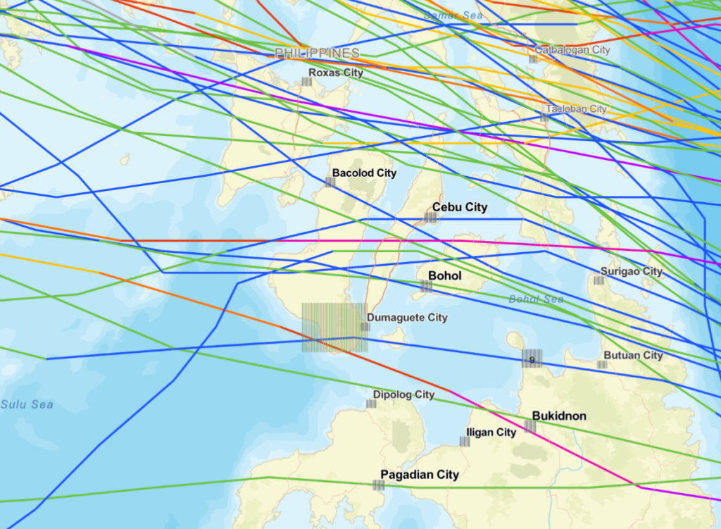 Philippines: effective typhoon trajectories through the Visayas